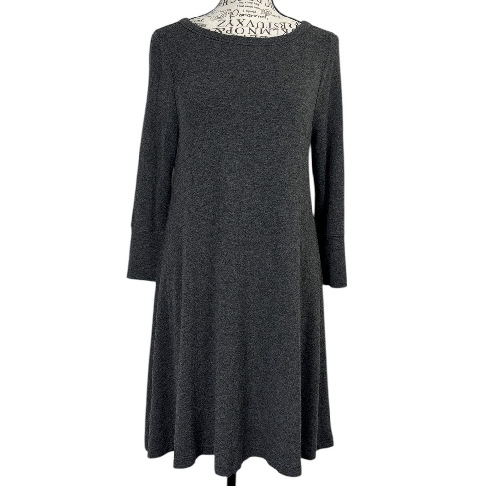 Lou & Grey Swing Dress Small Gray Soft‎ Knit 3/4 Sleeve Casual Everyday Comfort